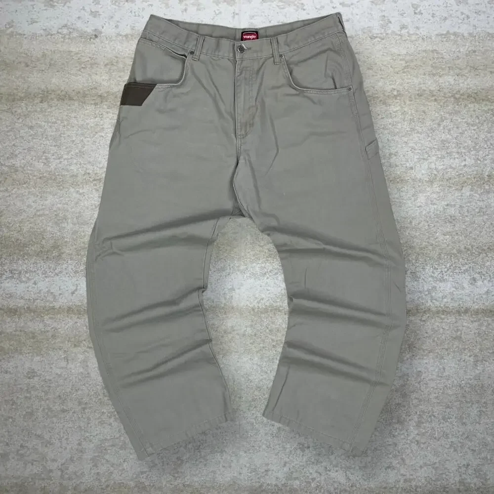 Vintage 90s Wrangler Carpenter Pants 36x30 Baggy Wide Leg Tan Canvas Painters - Picture 2 of 5